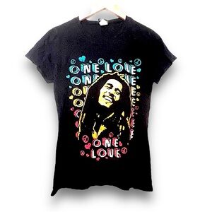 BOB MARLEY Short Sleeve Black One Love Concert TSHIRT LG